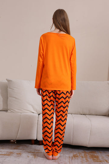 Pijama familiar de Halloween a rayas naranjas